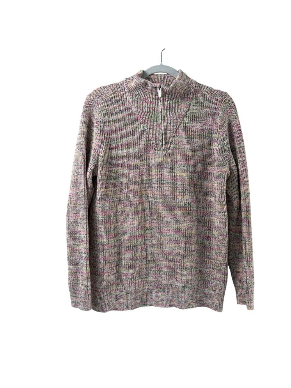 Lands End Drifter 1/4 Zip Mock Neck Sweater Size M Multicolor Space Dye Preppy